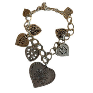Women's Heart Charm Silver Chain Adjustible Bracelet BOHO Chunky Western Fairy